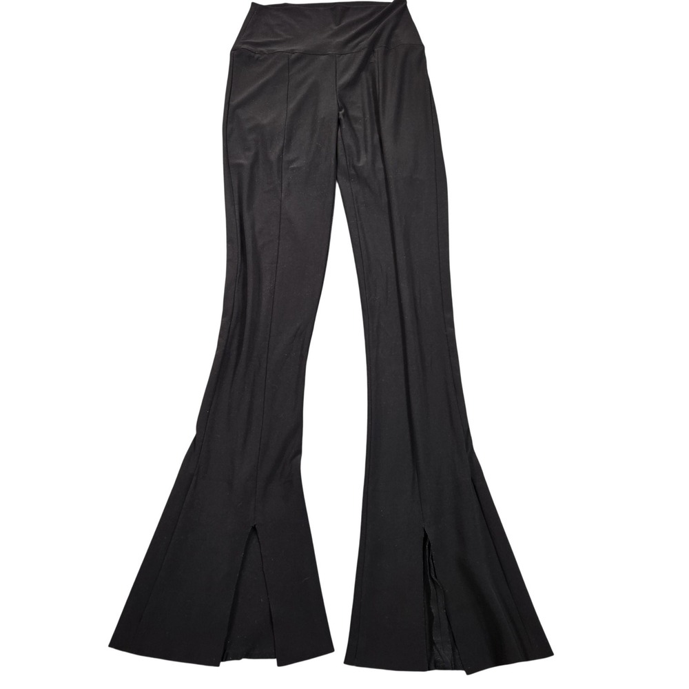 Norma Kamali Pants Womens Small Black Jersey Flare Front Slit Pull On Stretch